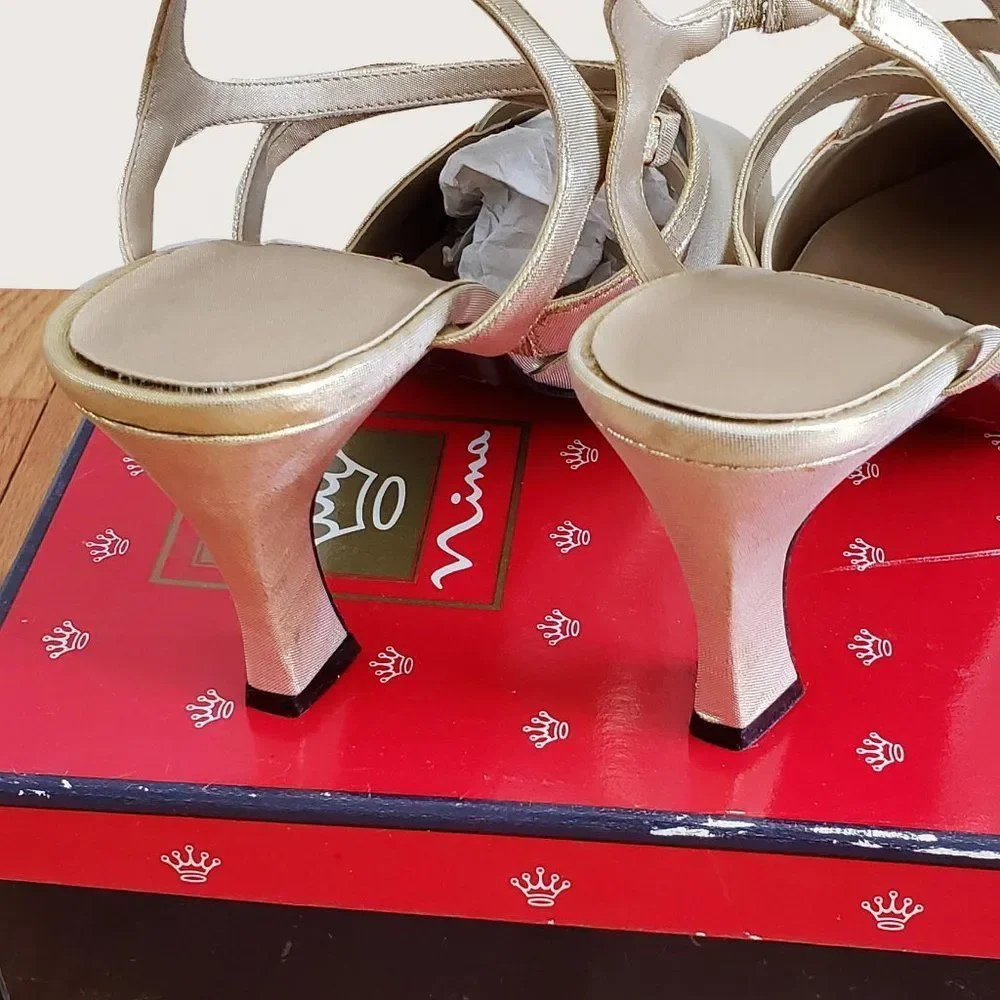 ** Nina Kathyna Metallic Gold Lame Heels